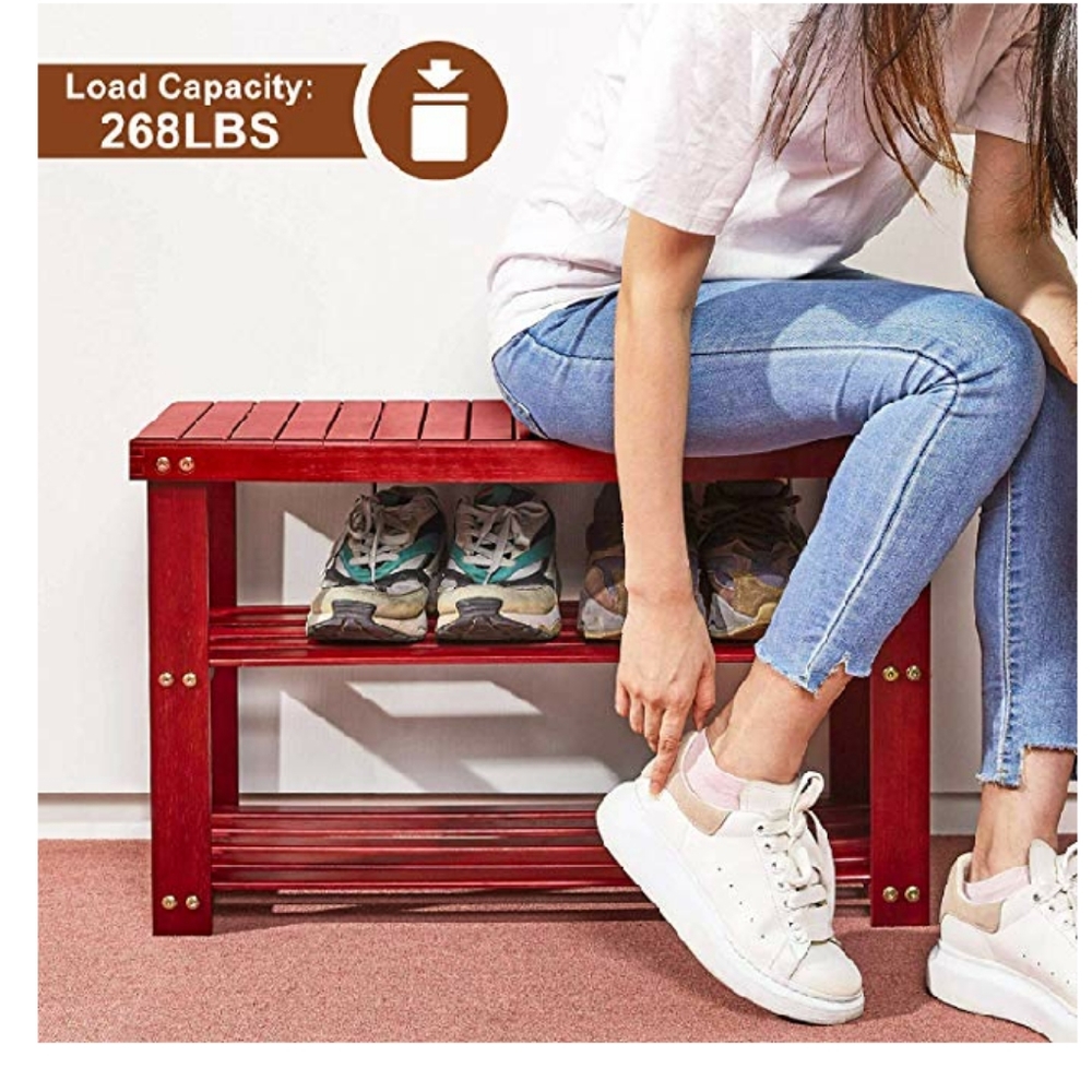 Shoe Rack Bench 3-Tier Bamboo Shoe Organizer Stora